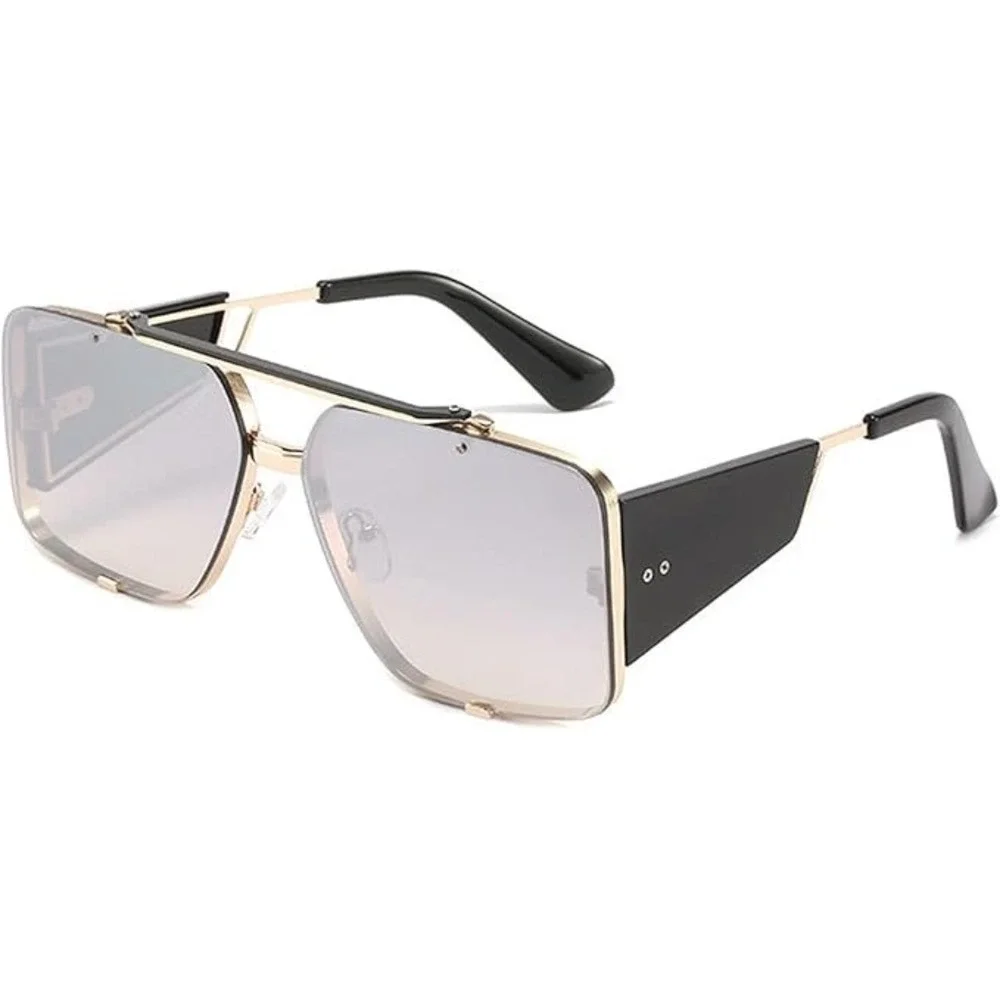 Men's Oversized Square Rimless Sunglasses Gold Tone Black Sides Gradient‎ Lenses